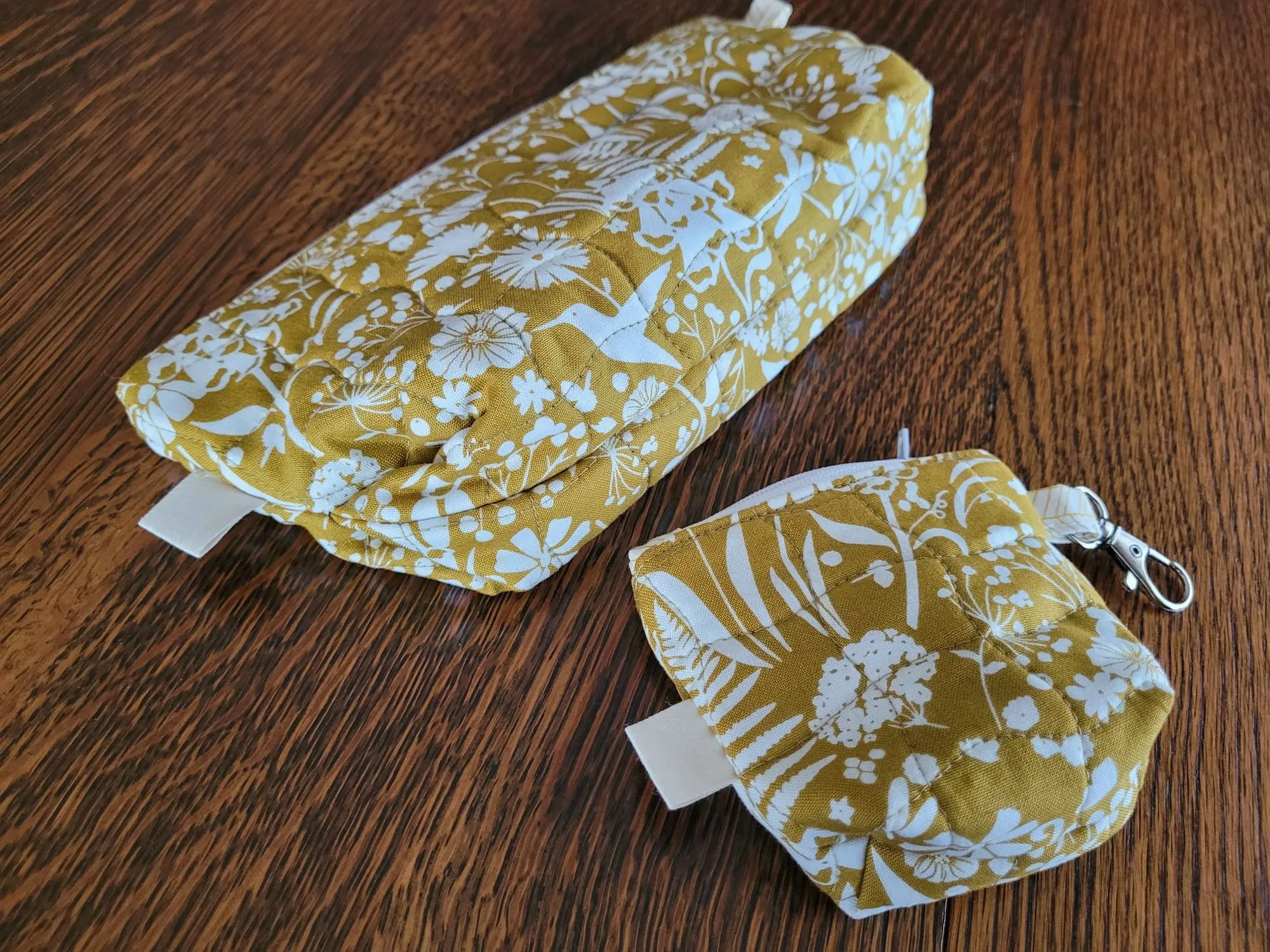Quilted Zipper Pouch Set, Mustard Yellow Floral