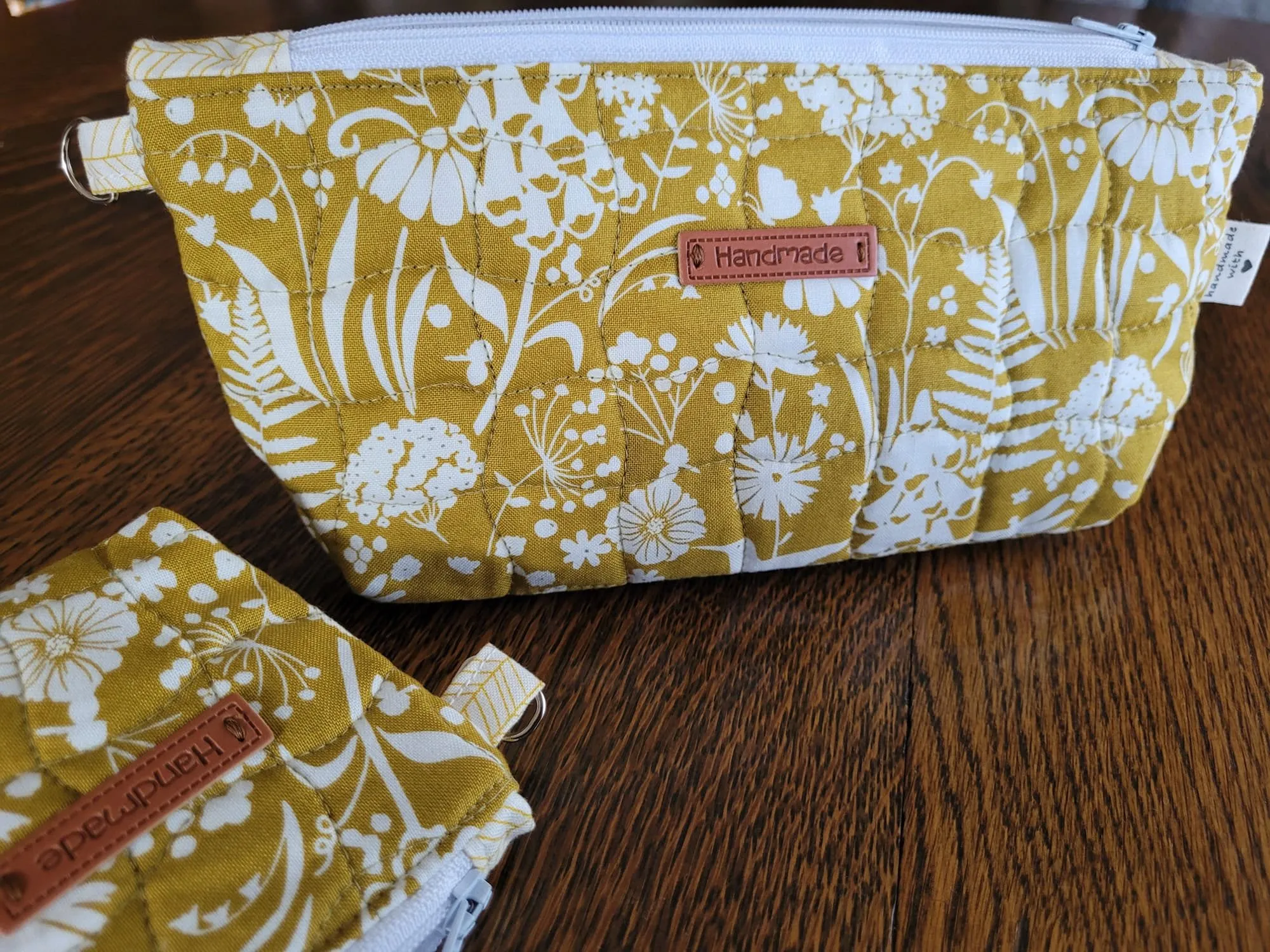 Quilted Zipper Pouch Set, Mustard Yellow Floral