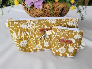 Quilted Zipper Pouch Set, Mustard Yellow Floral