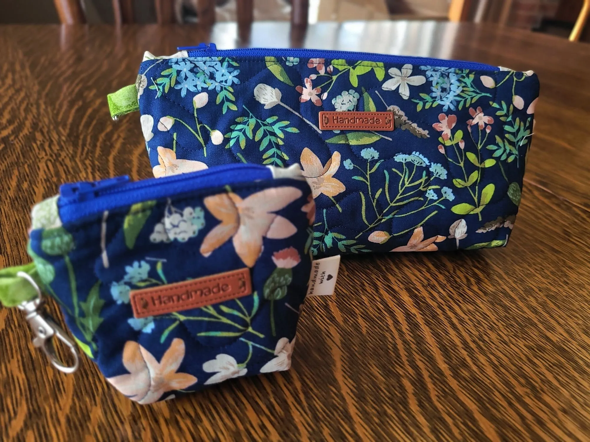Quilted Zipper Pouch Set, Navy Floral