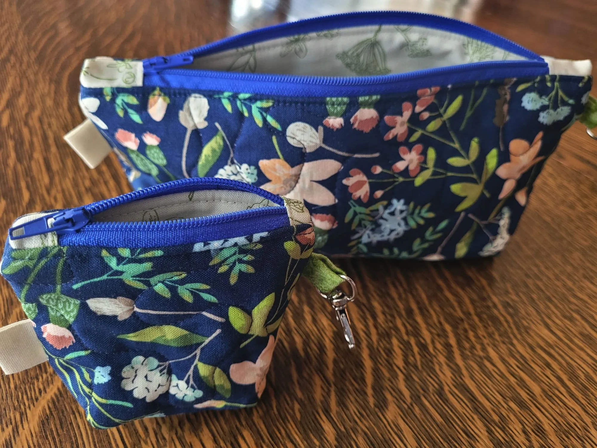 Quilted Zipper Pouch Set, Navy Floral