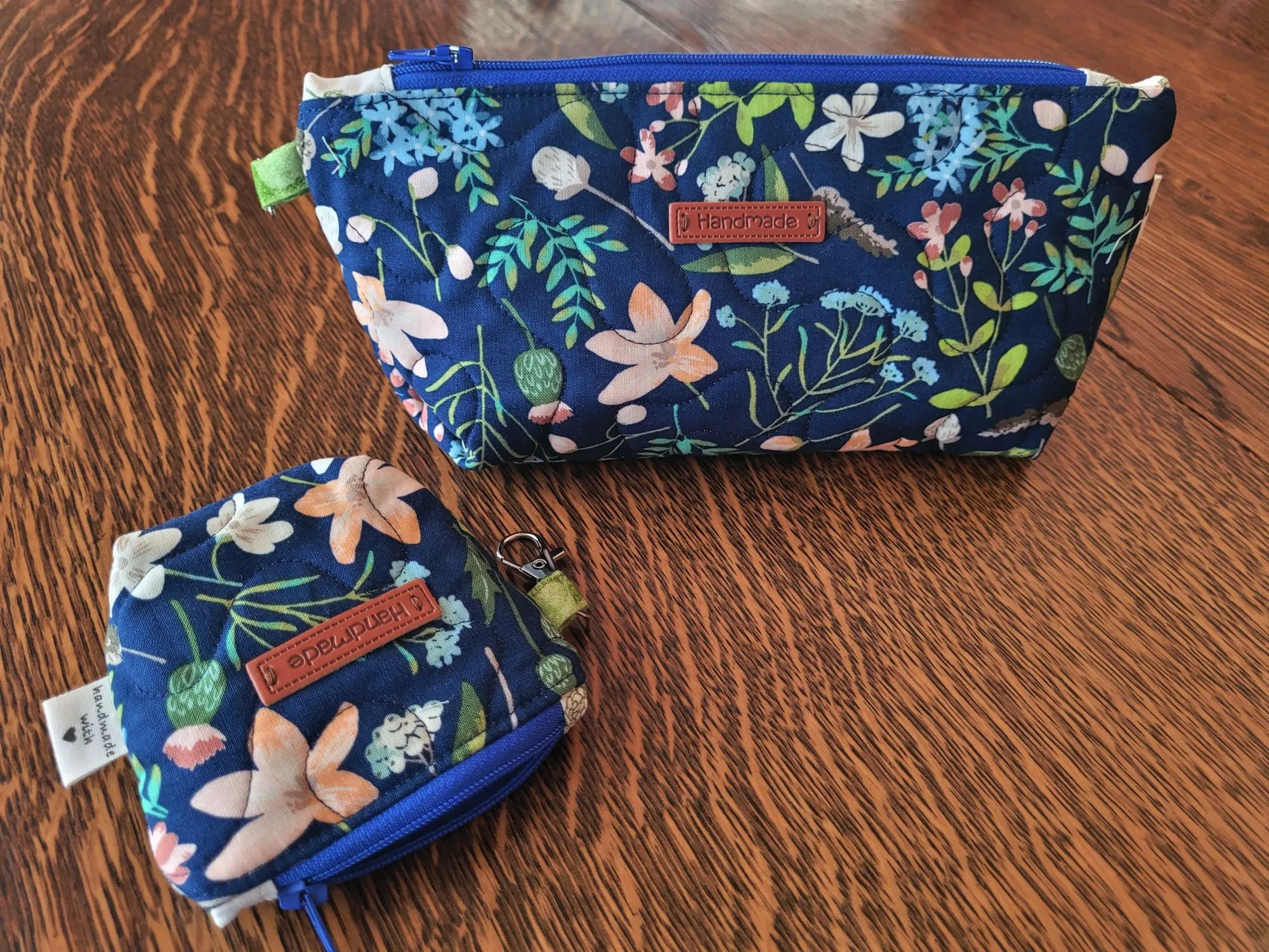 Quilted Zipper Pouch Set, Navy Floral