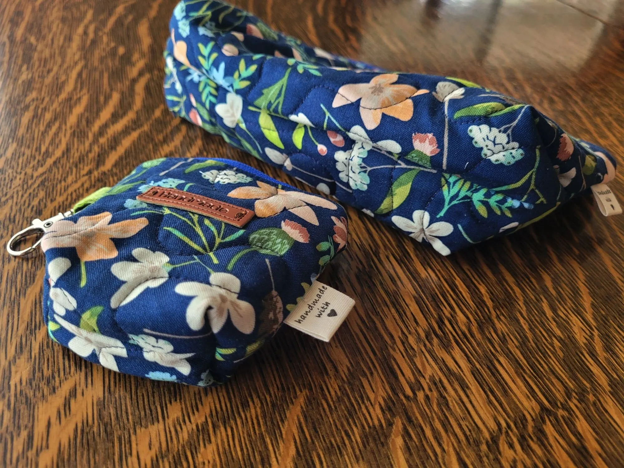 Quilted Zipper Pouch Set, Navy Floral
