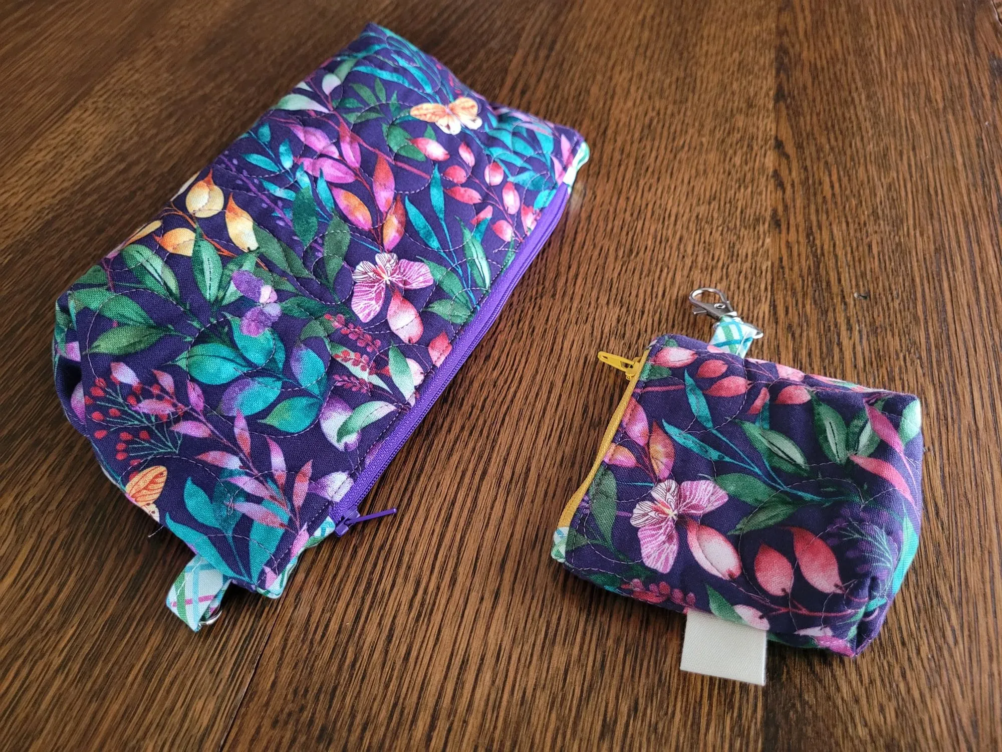 Quilted Zipper Pouch Set, Purple Floral