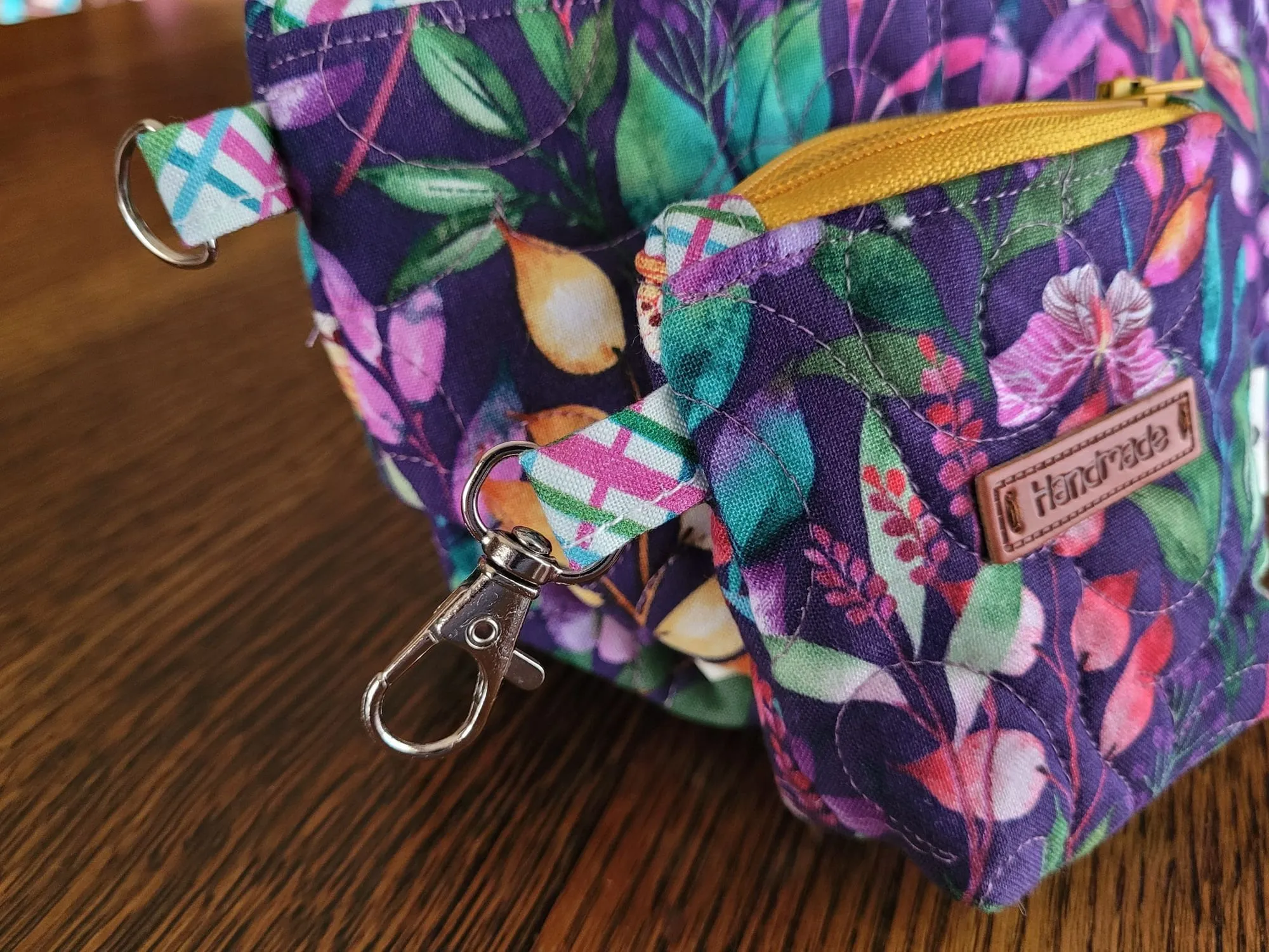 Quilted Zipper Pouch Set, Purple Floral