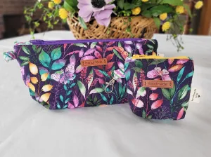 Quilted Zipper Pouch Set, Purple Floral