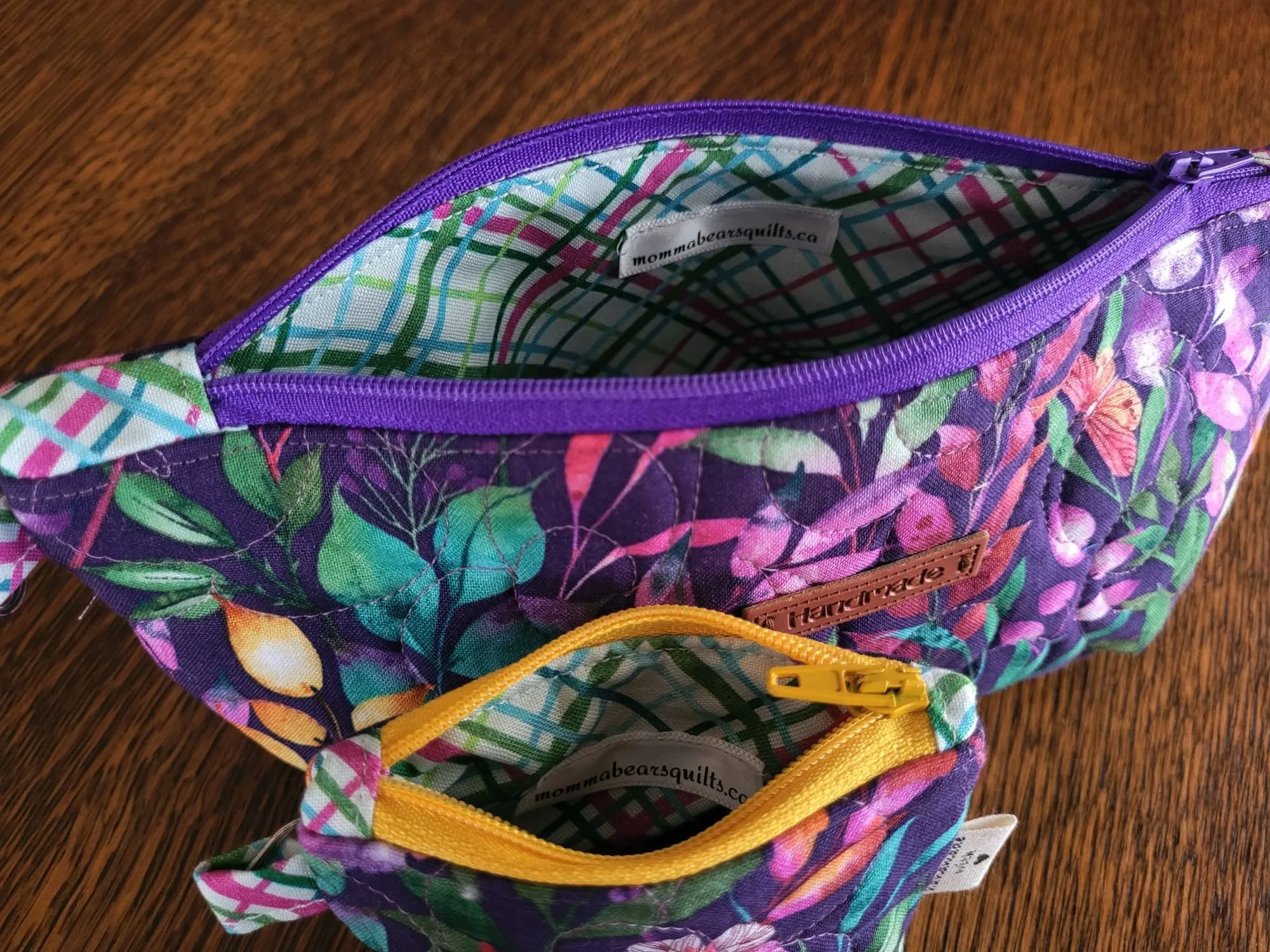 Quilted Zipper Pouch Set, Purple Floral