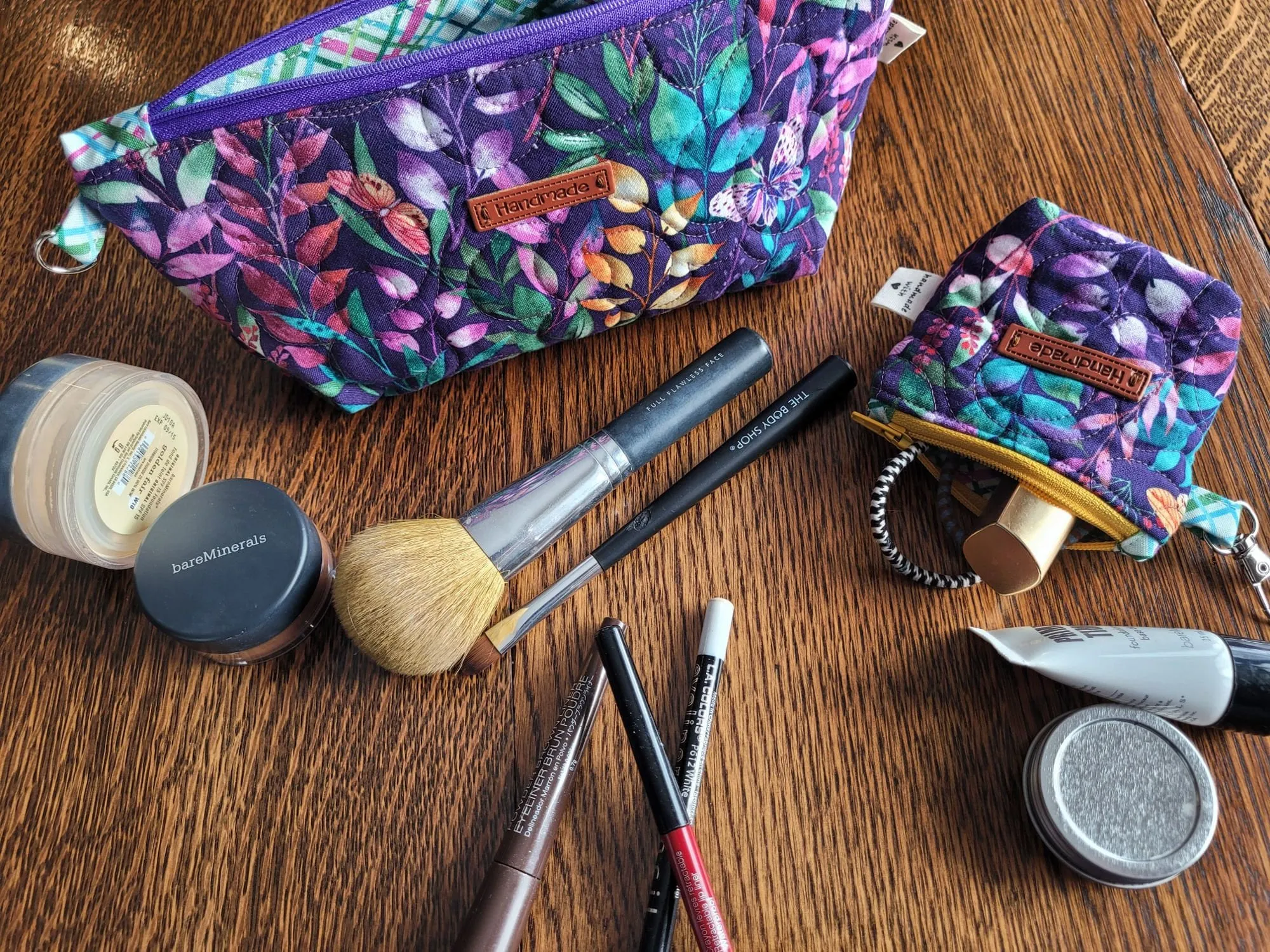 Quilted Zipper Pouch Set, Purple Floral