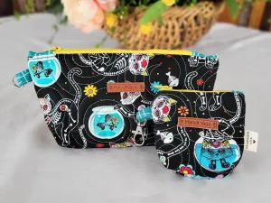 Quilted Zipper Pouch Set, Sugar Skull Cats