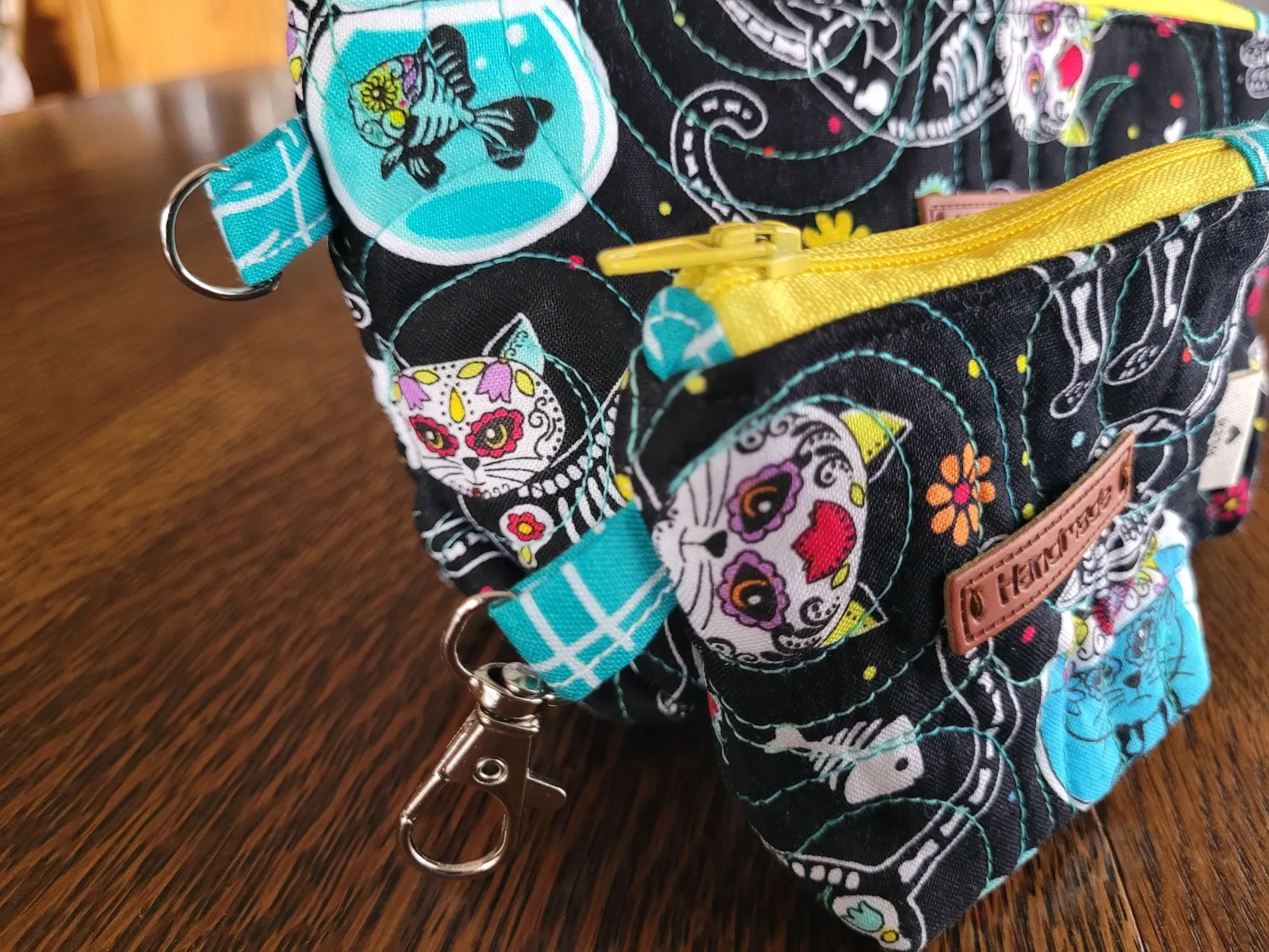 Quilted Zipper Pouch Set, Sugar Skull Cats