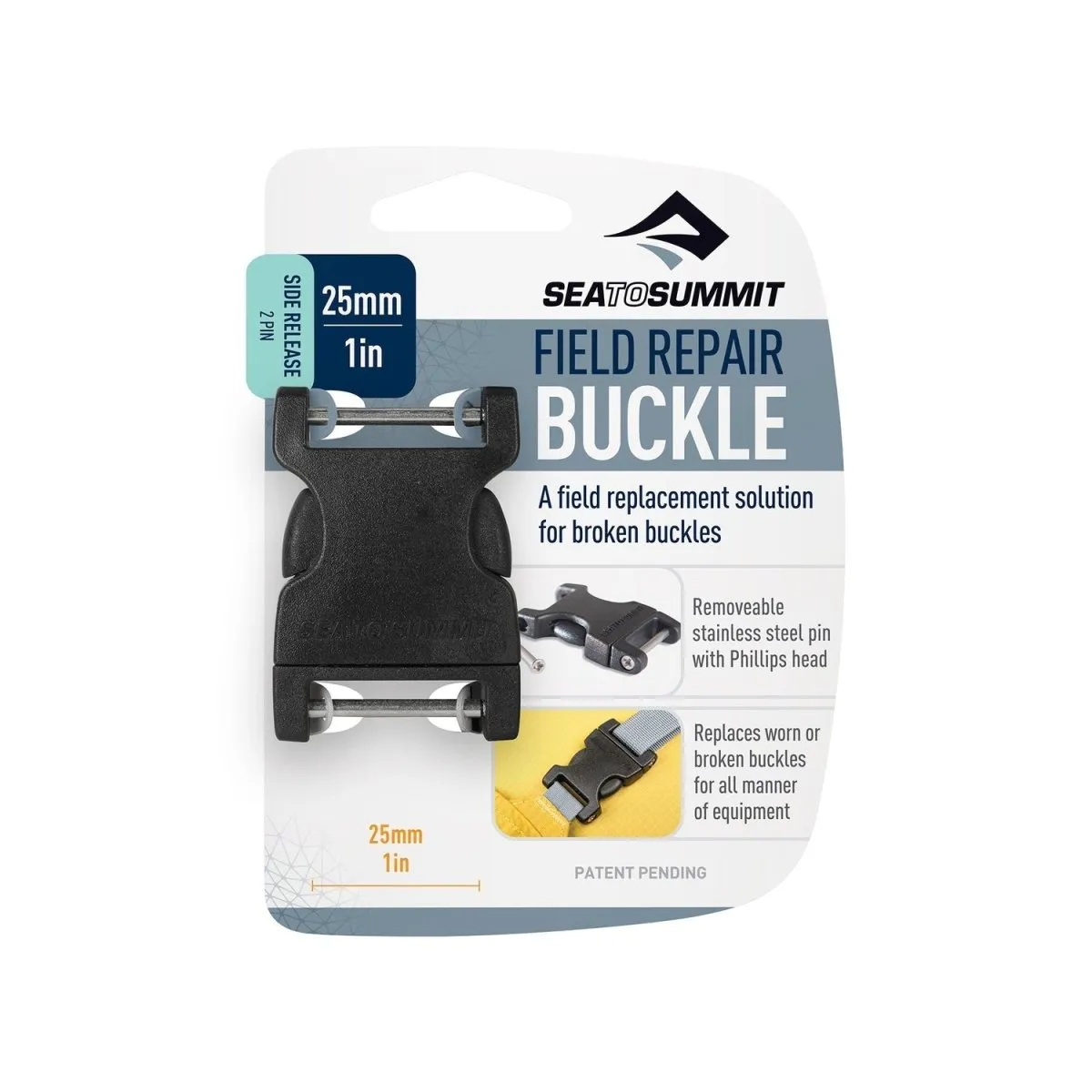 Side Release Field Repair Buckle with Removable Pin 25mm - 2 Pins