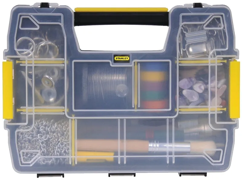 Stanley STST14021 Tool Storage Organizer, 8-1/2 in W, 2.9 in H, 10-Drawer, Plastic, Black/Clear Yellow :EA: QUANTITY: 1
