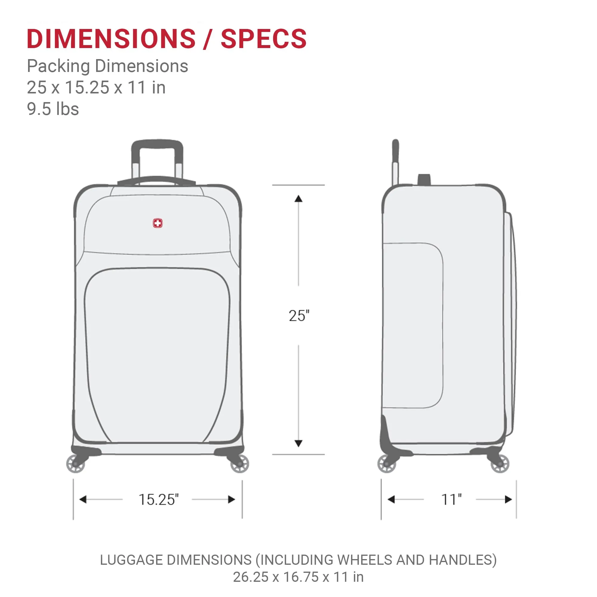 SwissGear Expandable Luggage, Dark Grey, 25-Inch