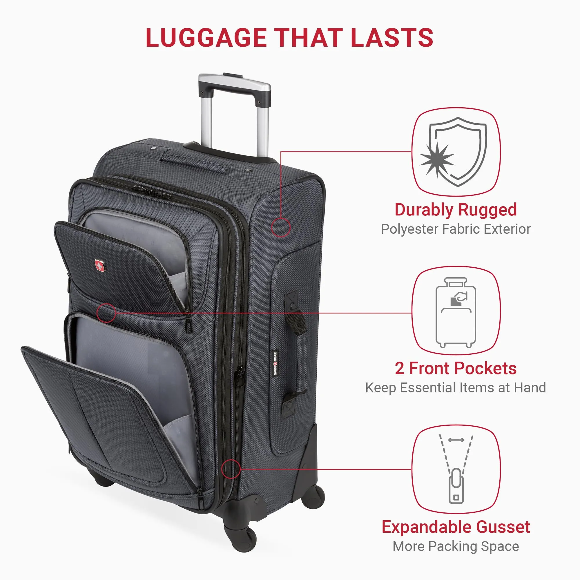SwissGear Expandable Luggage, Dark Grey, 25-Inch
