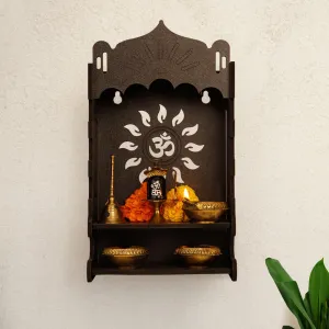 UMAI Wooden Pooja Mandir for Home Wall Mounted (25cm) | Small Wooden Temple for Home | Pooja Stand for Home | Puja Mandir for Home| Pooja Unit for Home with LED Spotlight |Temple for Office-OM(Coffee)
